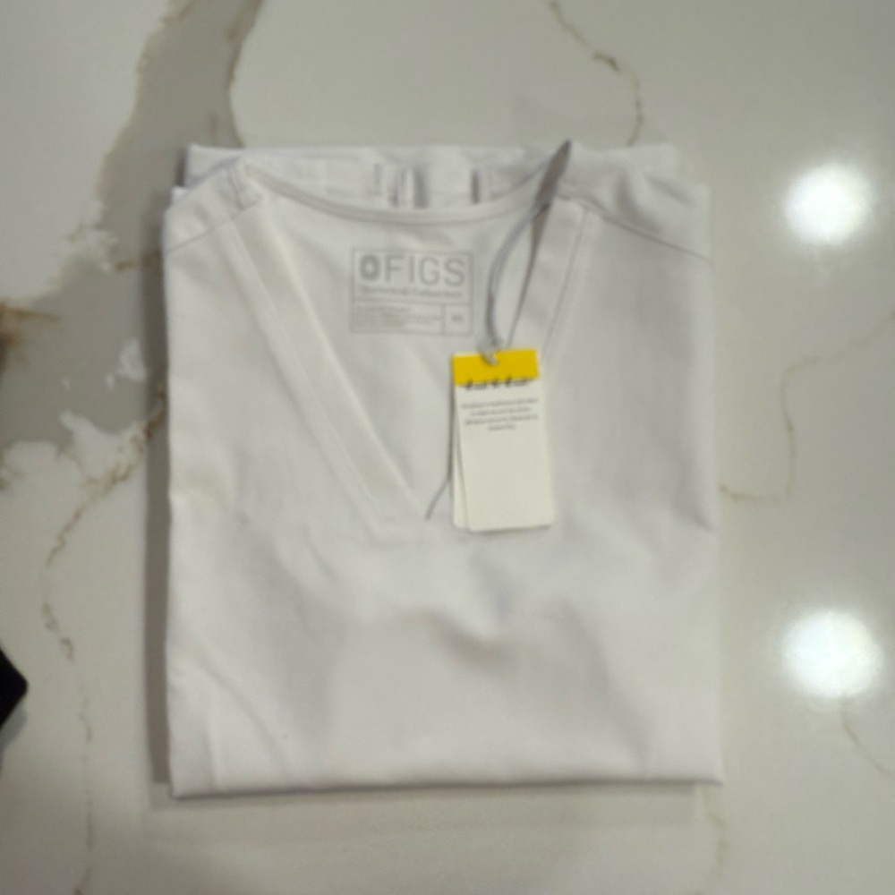 FIGS White V-Neck Scrub Top, XS